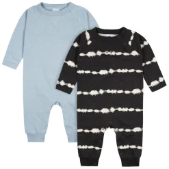 2-Pack Baby Boys Dark Gray Tie Dye & Blue Raglan Sleeve Romper