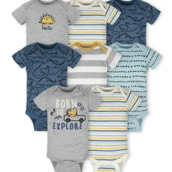 8-Pack Baby Boys Dinosaur Short Sleeve Onesies® Bodysuits
