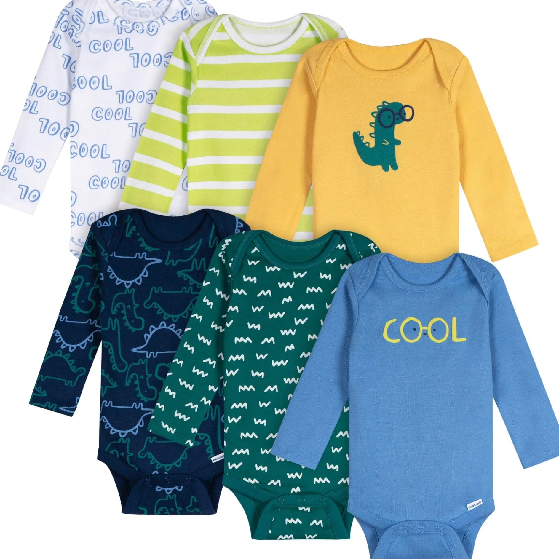 6-Pack Baby Boys Dinos Long Sleeve Onesies® Bodysuits