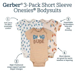 3-Pack Baby Boys Dog Dude Short Sleeve Onesies® Bodysuits