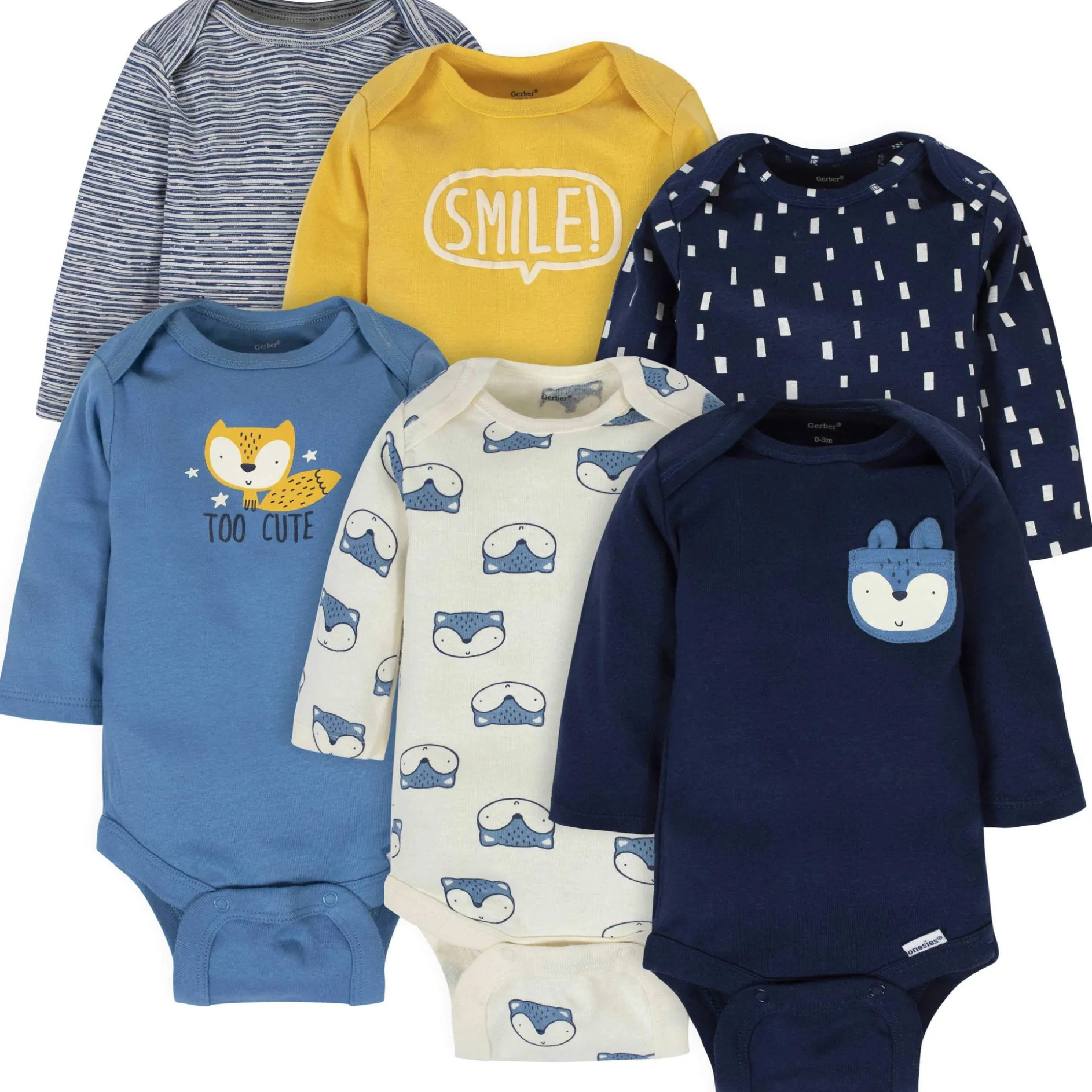 6-Pack Baby Boys Fox Long Sleeve Onesies® Bodysuits