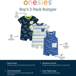3-Pack Baby Boys Fun Rompers