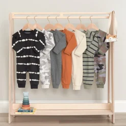 2-Pack Baby Boys Gray Camo & Yellow Raglan Sleeve Romper, 0-3M