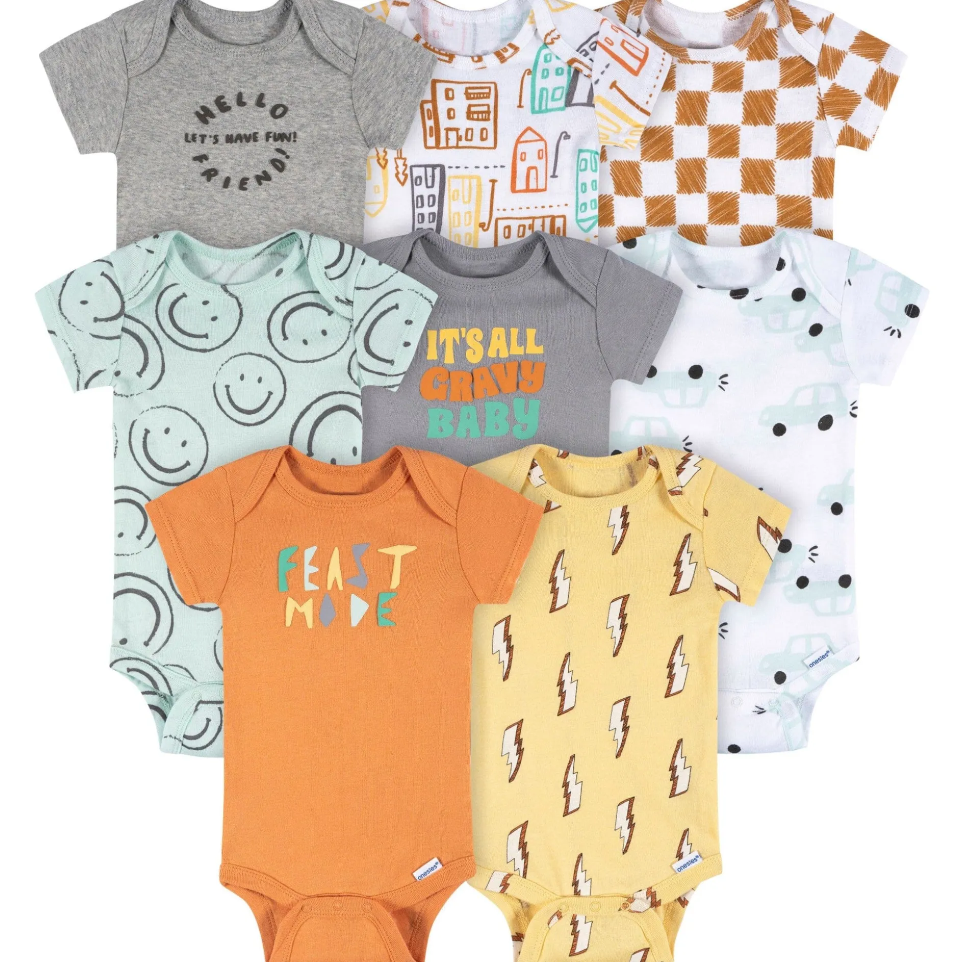 8-Pack Baby Boys Hello Friends Short Sleeve Onesies® Bodysuits