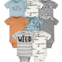 8-Pack Baby Boys Jungle Short Sleeve Onesies® Bodysuits