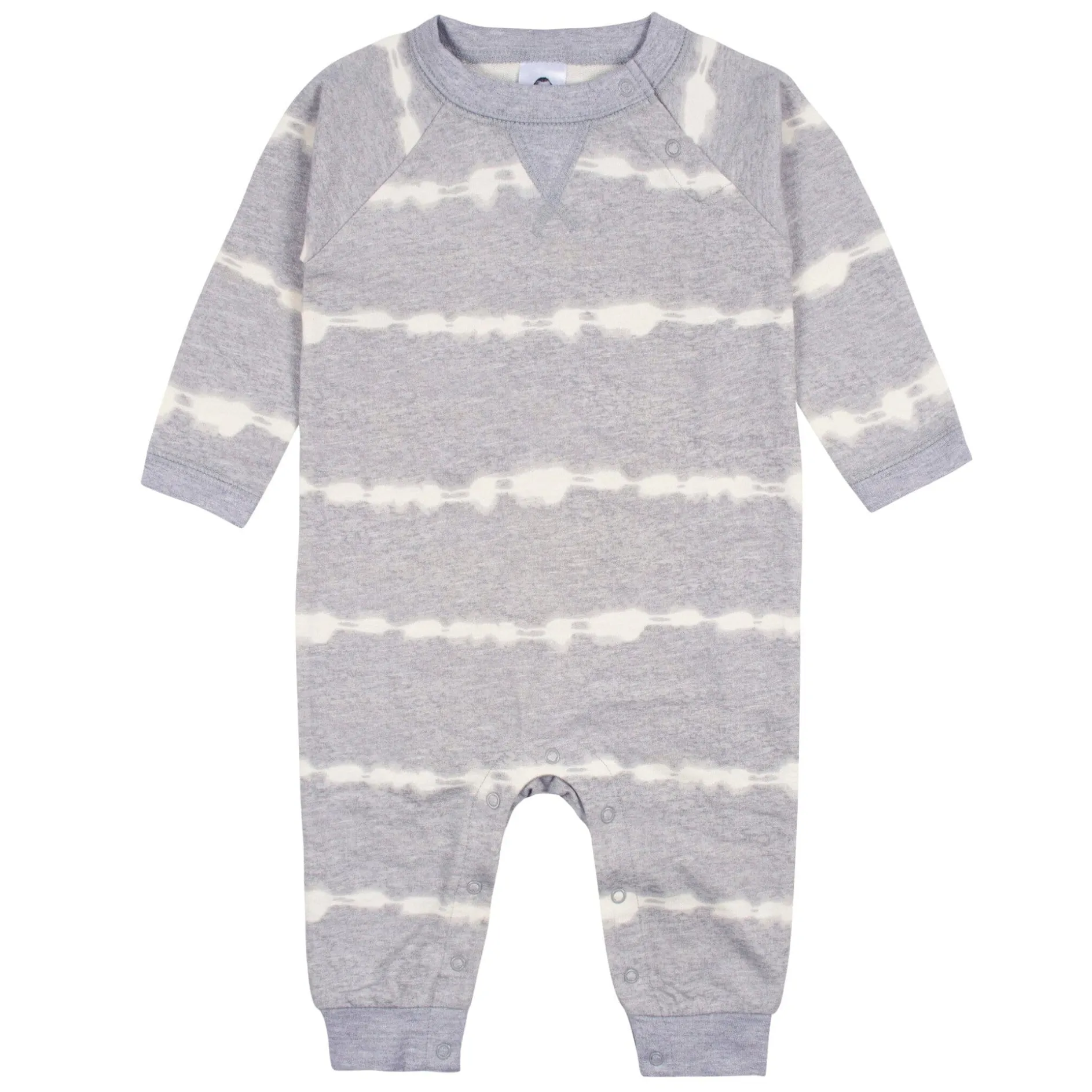 2-Pack Baby Boys Light Gray Tie Dye & Striped Raglan Sleeve Romper