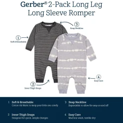 2-Pack Baby Boys Light Gray Tie Dye & Striped Raglan Sleeve Romper