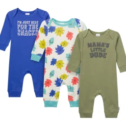 3-Pack Baby Boys Little Dude Lap Shoulder Rompers