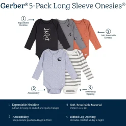 5-Pack Baby Boys Moons Long Sleeve Bodysuits