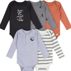 5-Pack Baby Boys Moons Long Sleeve Bodysuits