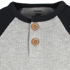 2-Pack Baby Boys Red & Heather Gray Long Sleeve Henley Onesies® Bodysuits