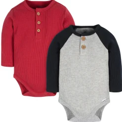 2-Pack Baby Boys Red & Heather Gray Long Sleeve Henley Onesies® Bodysuits