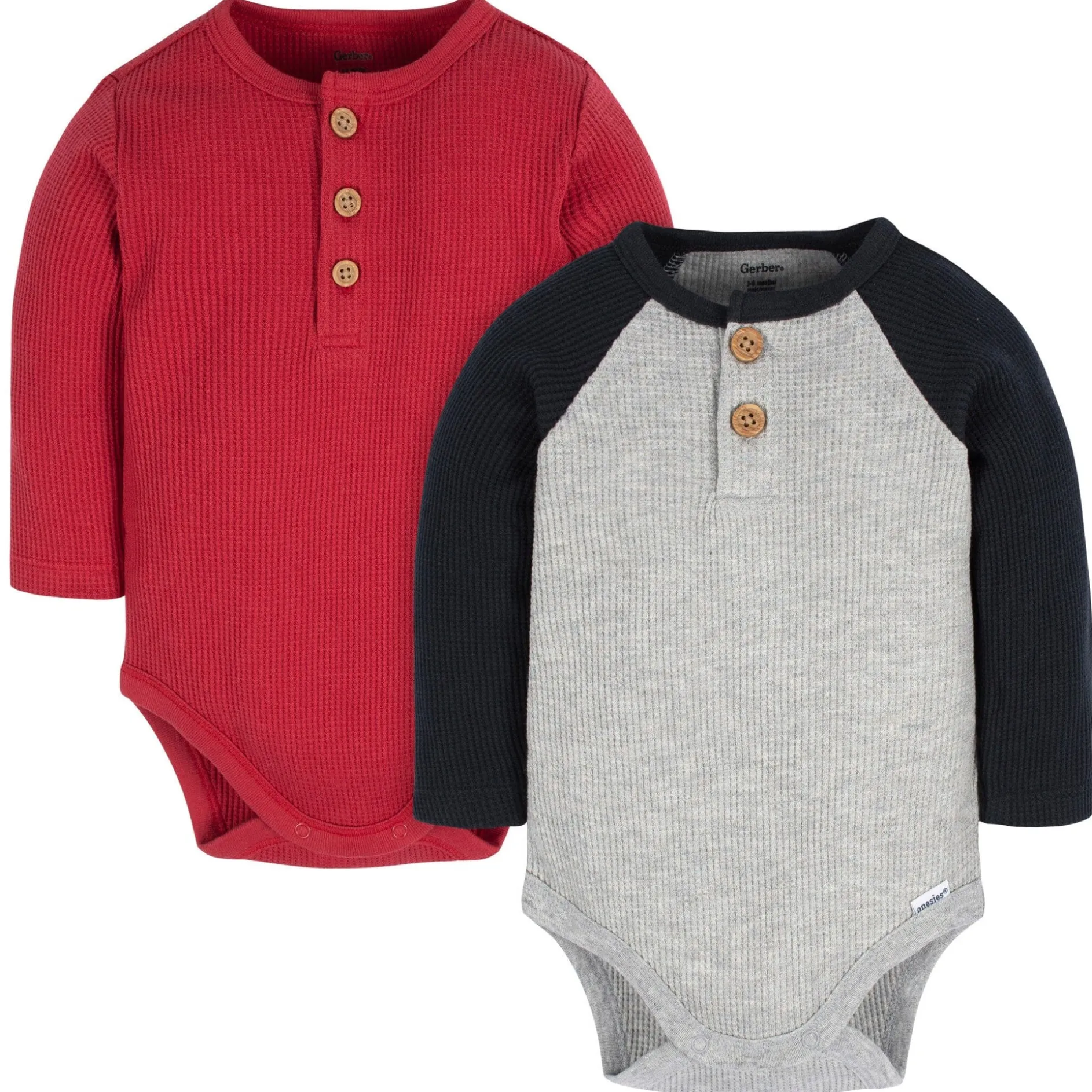 2-Pack Baby Boys Red & Heather Gray Long Sleeve Henley Onesies® Bodysuits