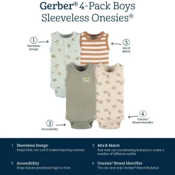 4-Pack Baby Boys Sea Turtles Sleeveless Onesies® Bodysuits