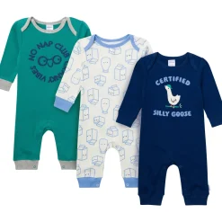 3-Pack Baby Boys Silly Goose Lap Shoulder Rompers