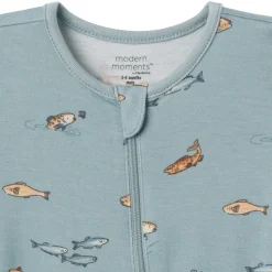 2-Pack Baby Boys Teal Fishing Zip Front Viscose Rompers