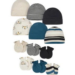 12-Pack Baby Boys Tiger Cap and Mitten Set