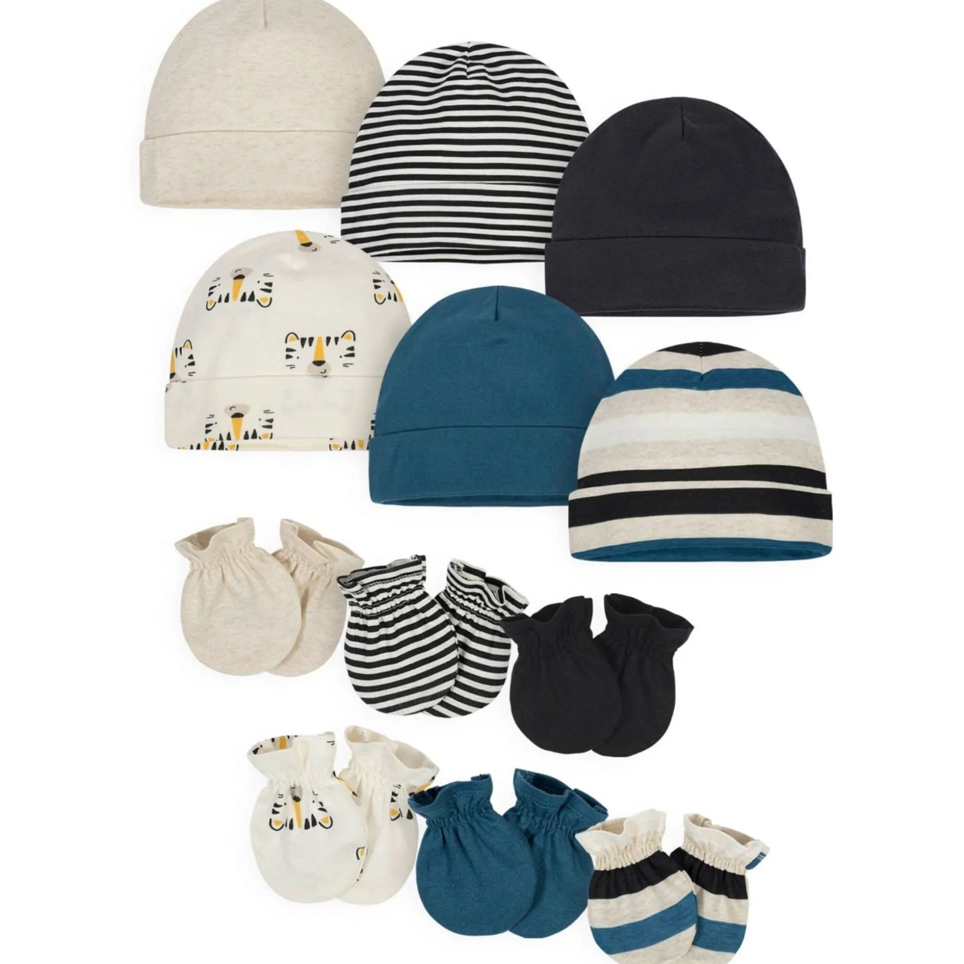 12-Pack Baby Boys Tiger Cap and Mitten Set