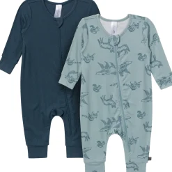 2-Pack Baby Boys Woodland Animals Zip Front Viscose Rompers