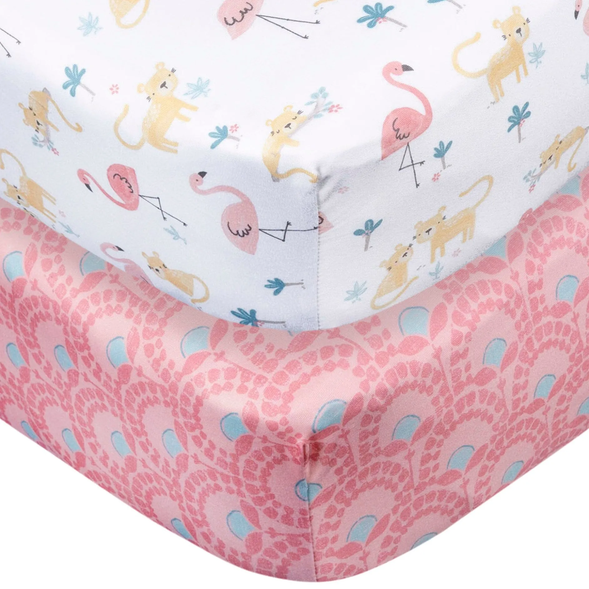 2-Pack Baby Girls Animal Geo Crib Sheet
