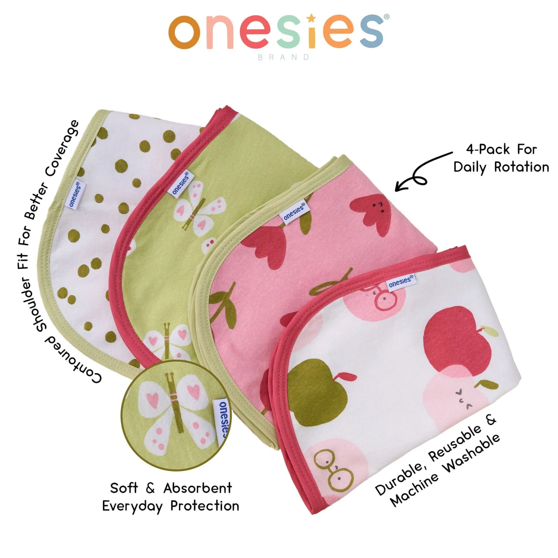 4-Pack Baby Girls Apples Burp Cloths