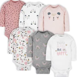 6-Pack Baby Girls Bear Long Sleeve Onesies® Bodysuits