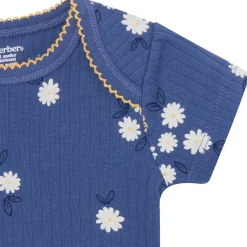 4-Pack Baby Girls Bee Flower Garden Short Sleeve Bodysuits