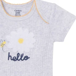 4-Pack Baby Girls Bee Flower Garden Short Sleeve Bodysuits