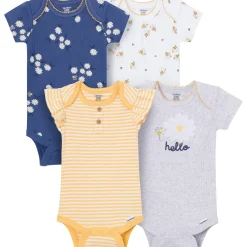 4-Pack Baby Girls Bee Flower Garden Short Sleeve Bodysuits