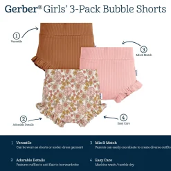 3-Pack Baby Girls Brown, Pink, & Garden Floral Bloomer Shorts