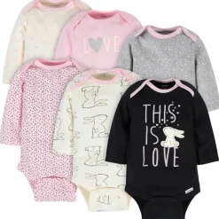 6-Pack Baby Girls Bunny Long Sleeve Onesies® Bodysuits