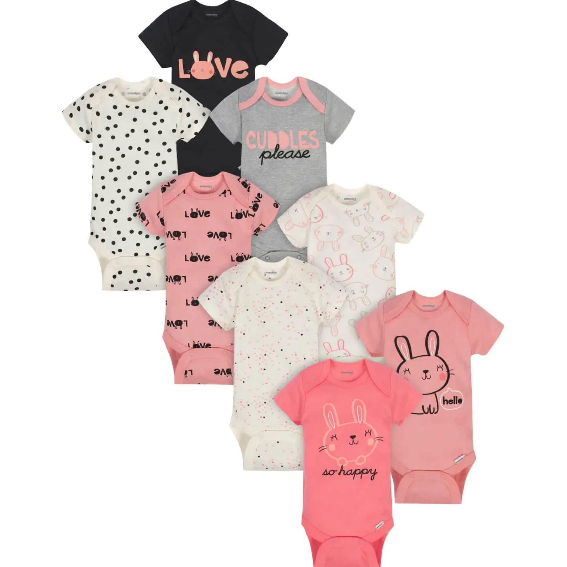 8-Pack Baby Girls Bunny Onesies® Brand Bodysuits