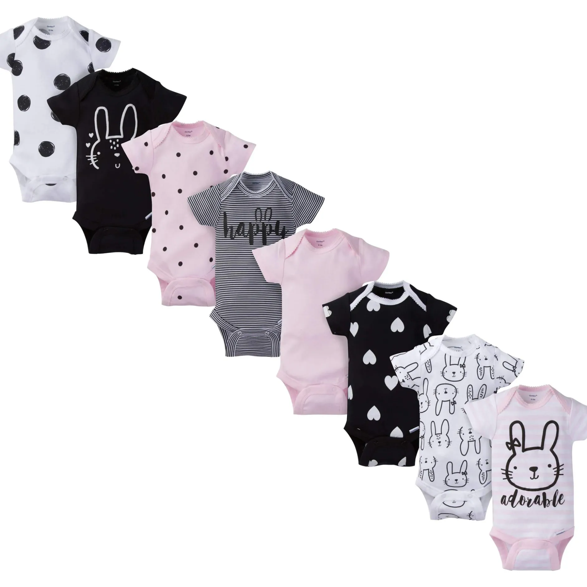 8-Pack Baby Girls Bunny Short-Sleeve Onesies® Bodysuits