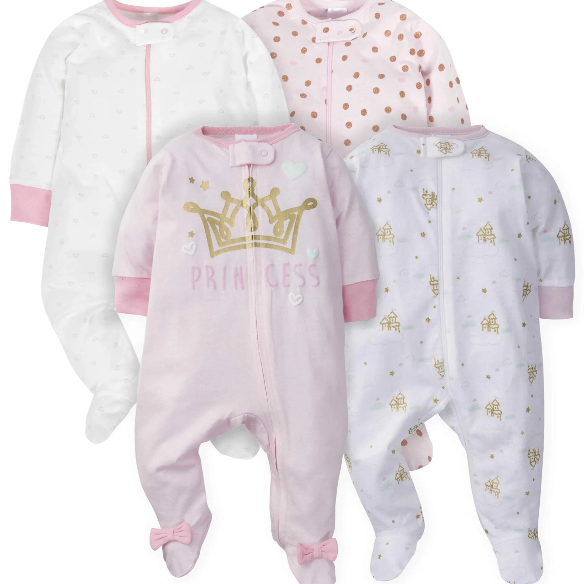 4-Pack Baby Girls Castle Zip Front Sleep ‘N Plays