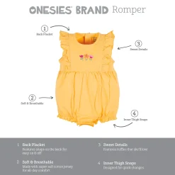 3-Pack Baby Girls Floral Fox Rompers