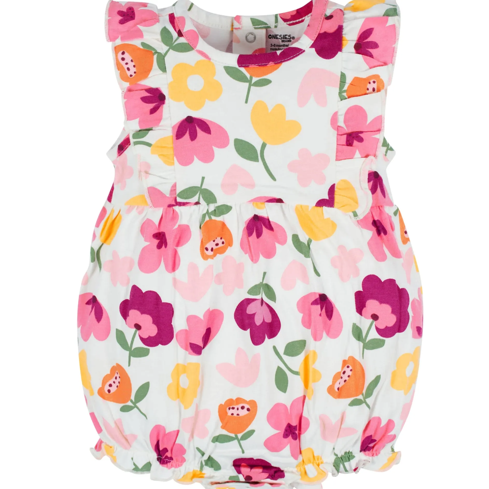 3-Pack Baby Girls Floral Fox Rompers