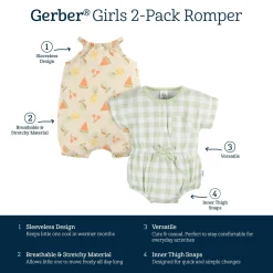 2-Pack Baby Girls Fruit Rompers