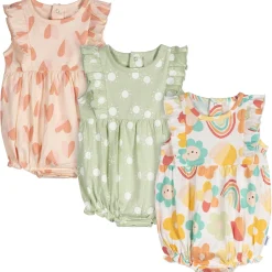 3-Pack Baby Girls Garden Rompers