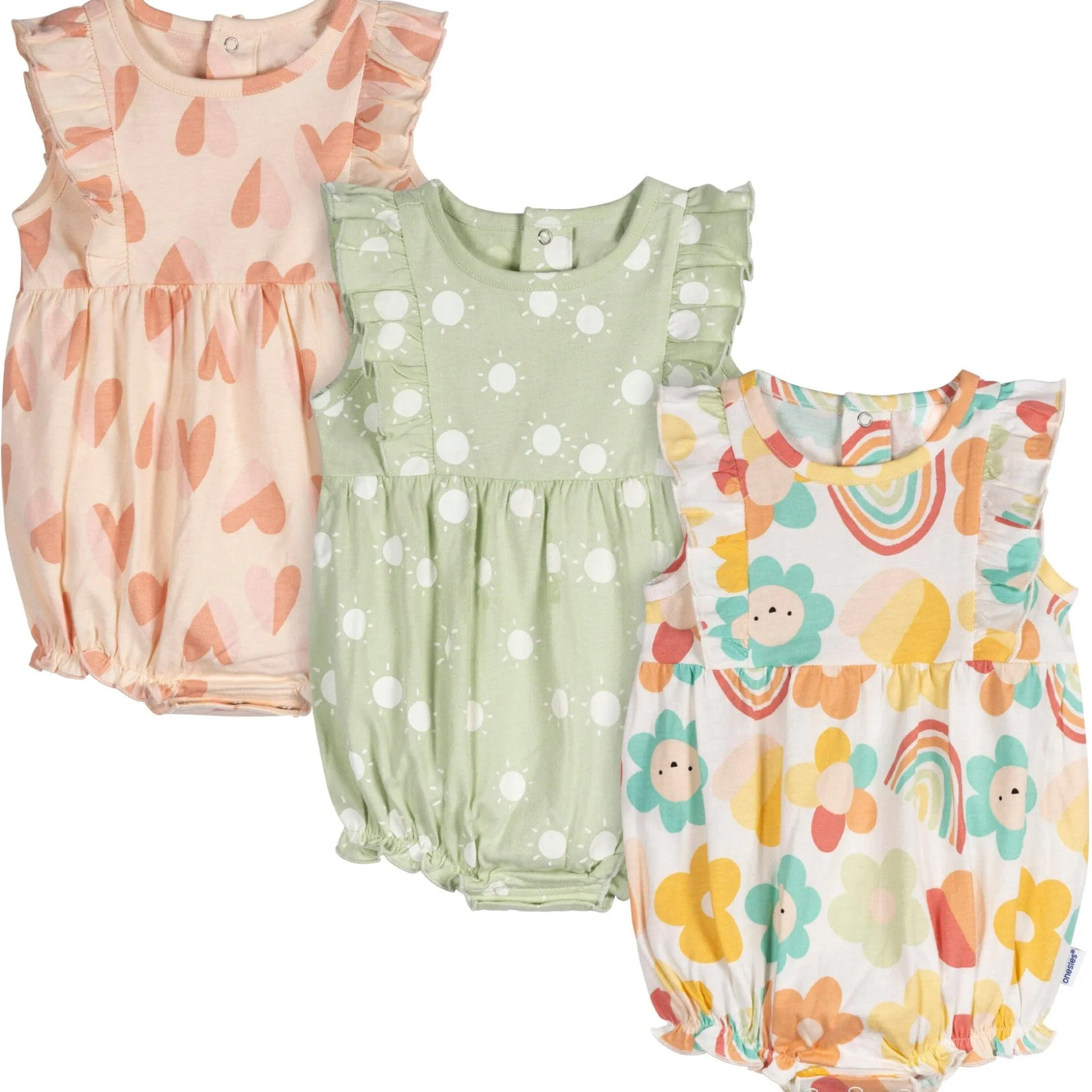 3-Pack Baby Girls Garden Rompers