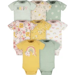 8-Pack Baby Girls Golden Floral Onesies® Bodysuits
