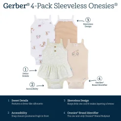 4-Pack Baby Girls Green Floral Sleeveless Onesies® Bodysuits