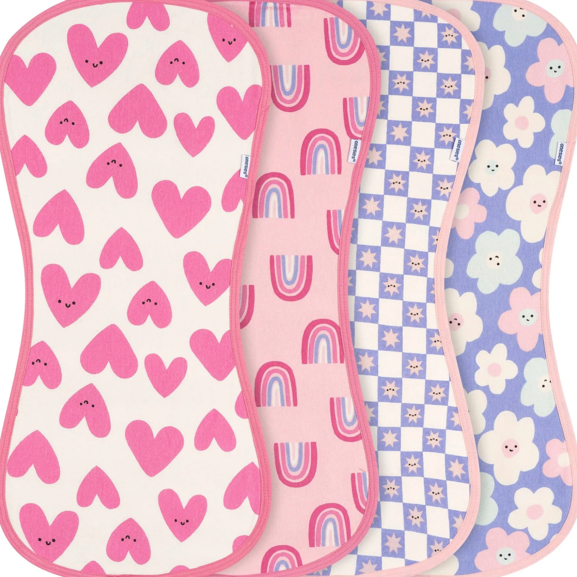 4-Pack Baby Girls Hearts & Flowers Burp Cloths