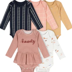 5-Pack Baby Girls Horses Long Sleeve Bodysuits