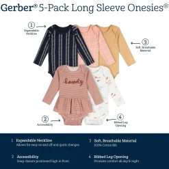 5-Pack Baby Girls Horses Long Sleeve Bodysuits