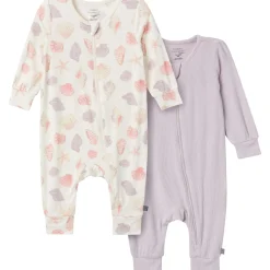 2-Pack Baby Girls Ivory Seashells Zip Front Viscose Rompers