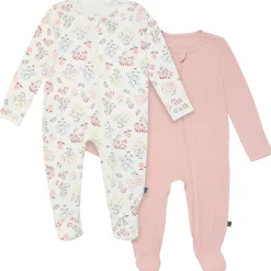 2-Pack Baby Girls Ivory Wildflower Sleep 'N Plays With Mitten Cuffs