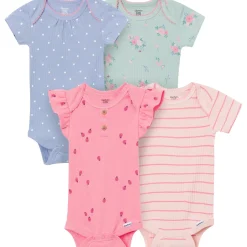 4-Pack Baby Girls Ladybug Pink Short Sleeve Bodysuits