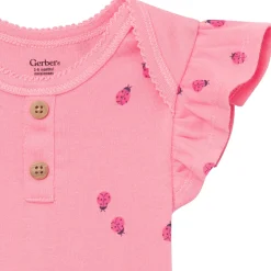 4-Pack Baby Girls Ladybug Pink Short Sleeve Bodysuits