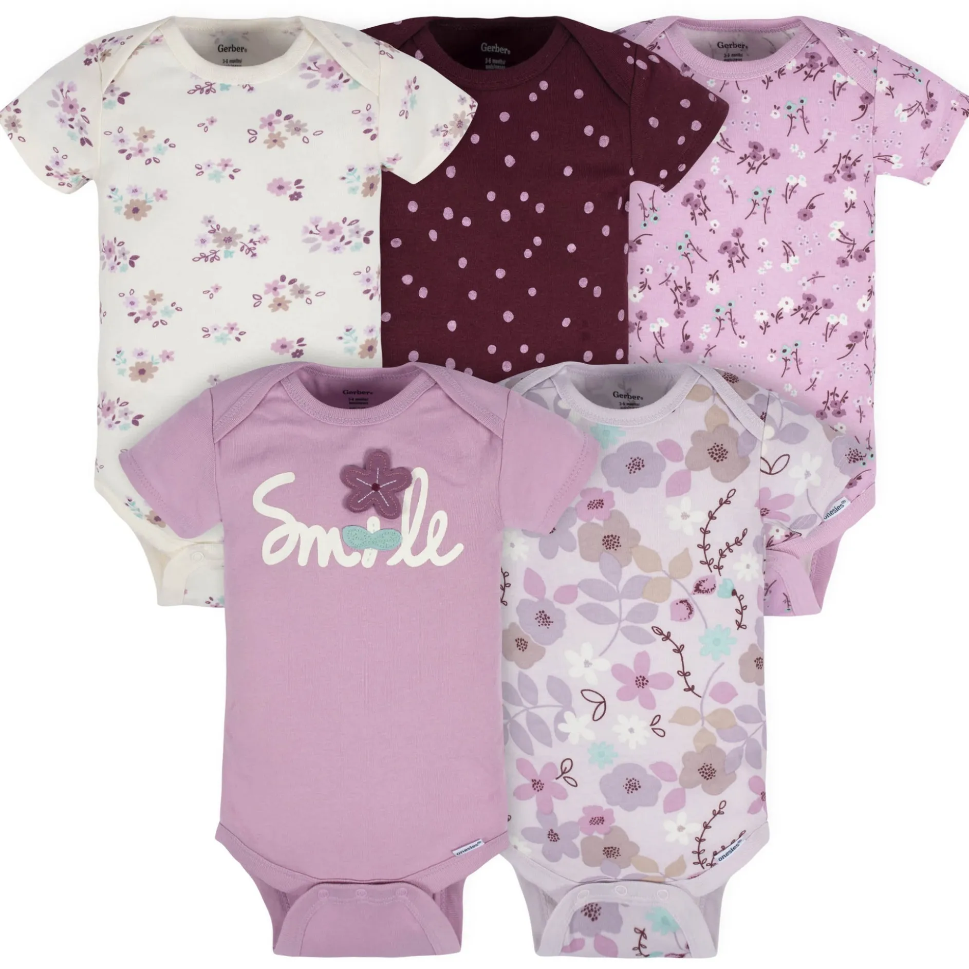 5-Pack Baby Girls Lavender Garden Onesies® Bodysuits