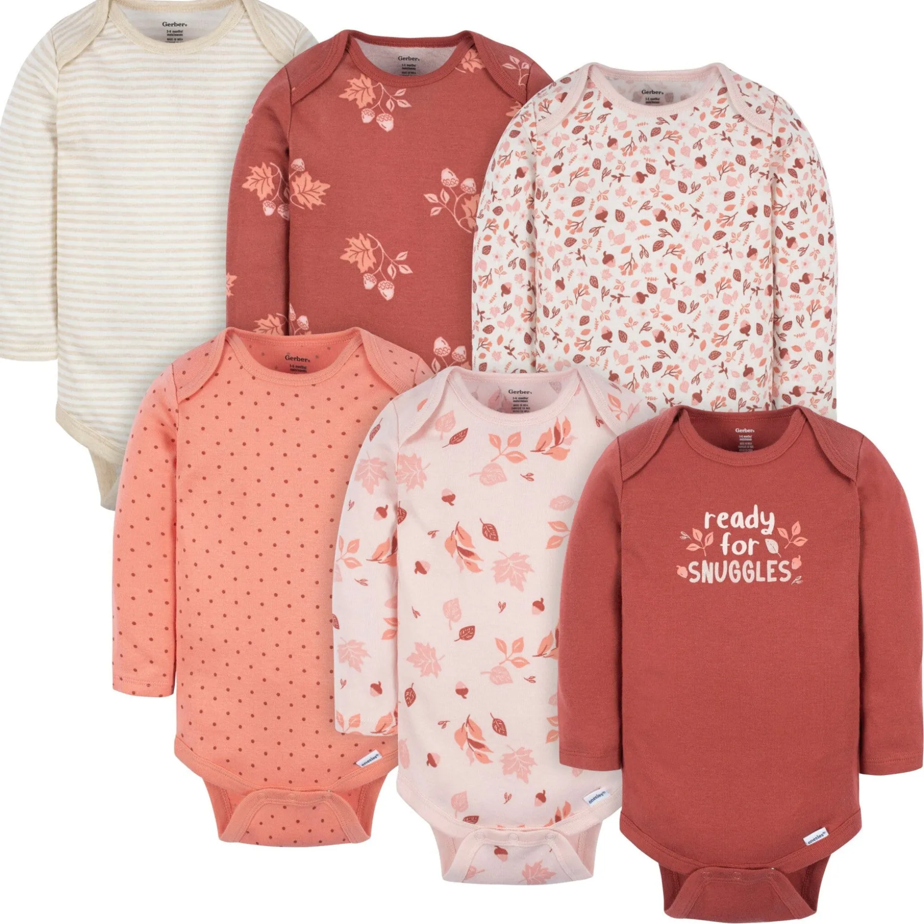 6-Pack Baby Girls Leaves Onesies® Bodysuits